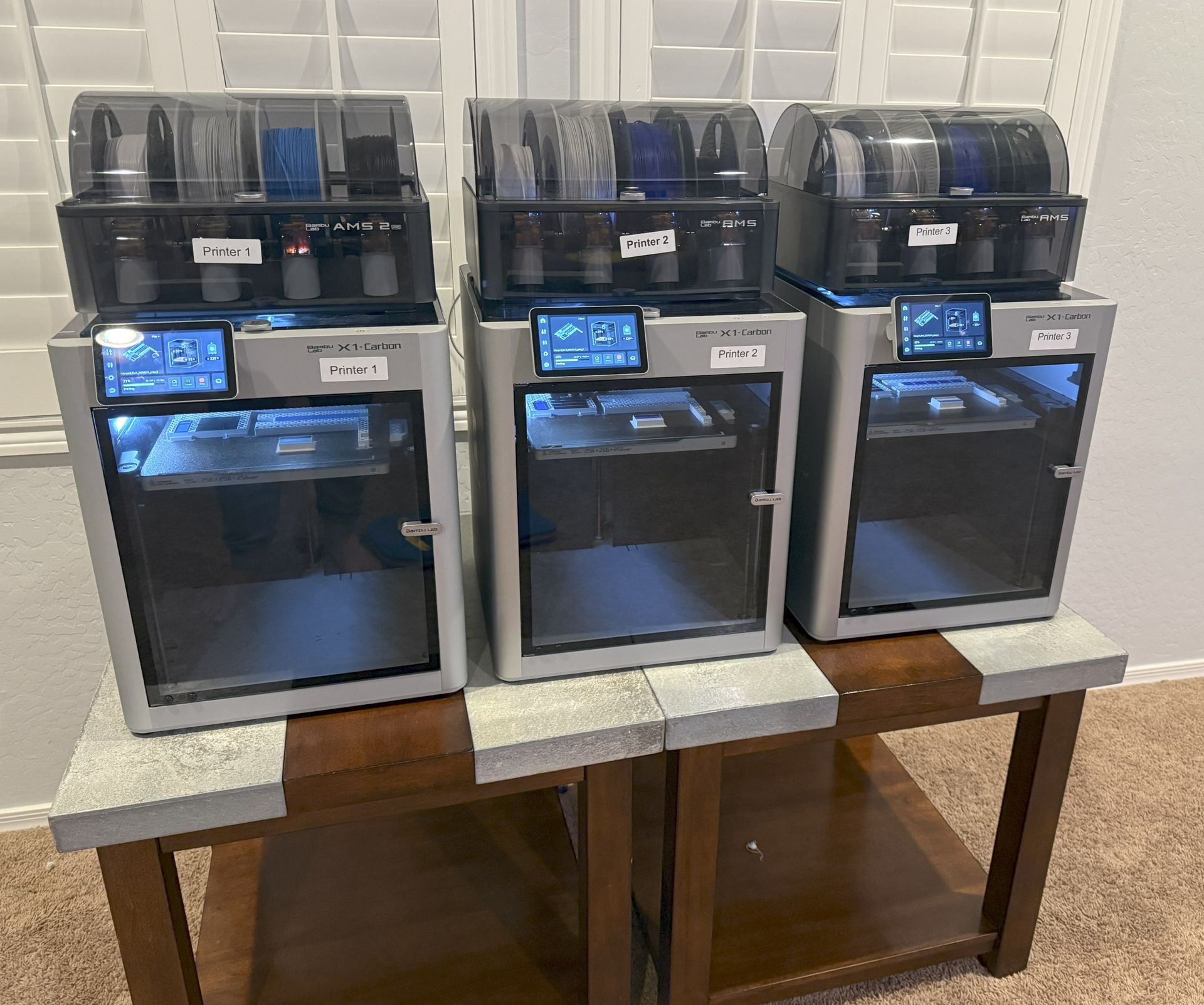 Bambu Lab X1-Carbon 3D printers on the shop floor