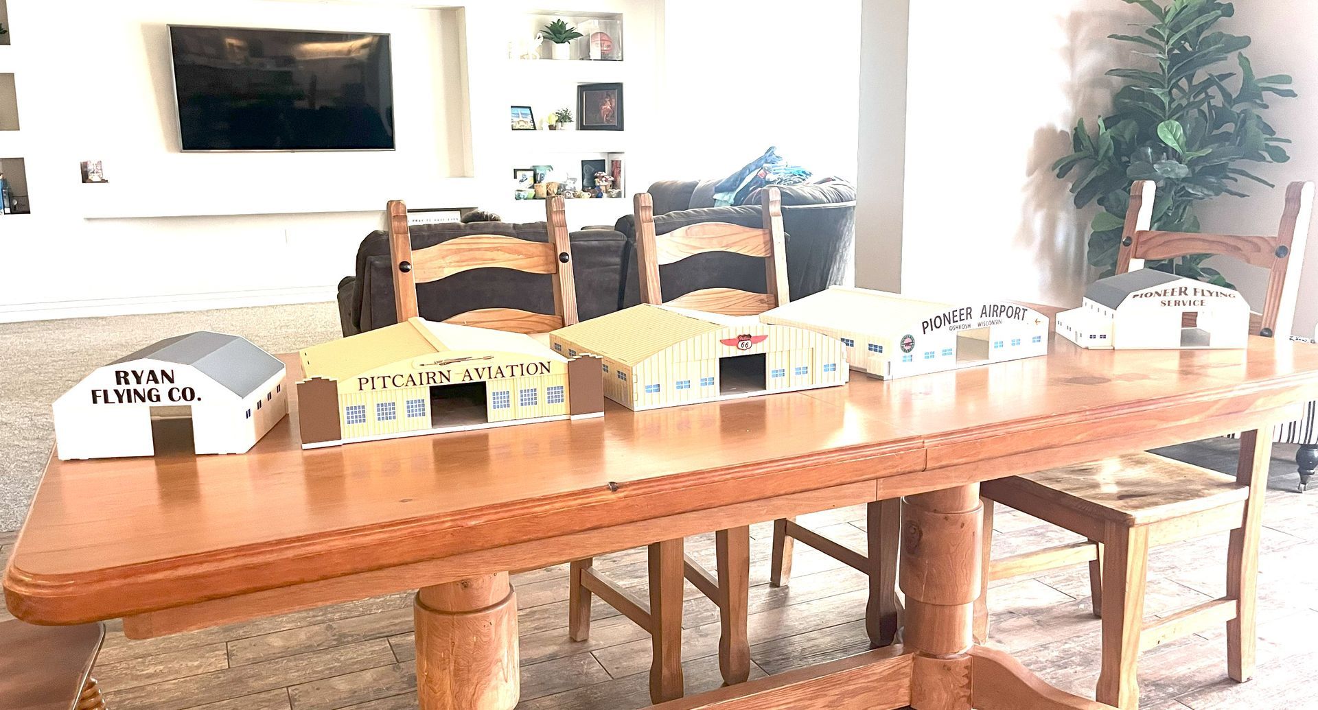 Five custom scale aviation hangar models