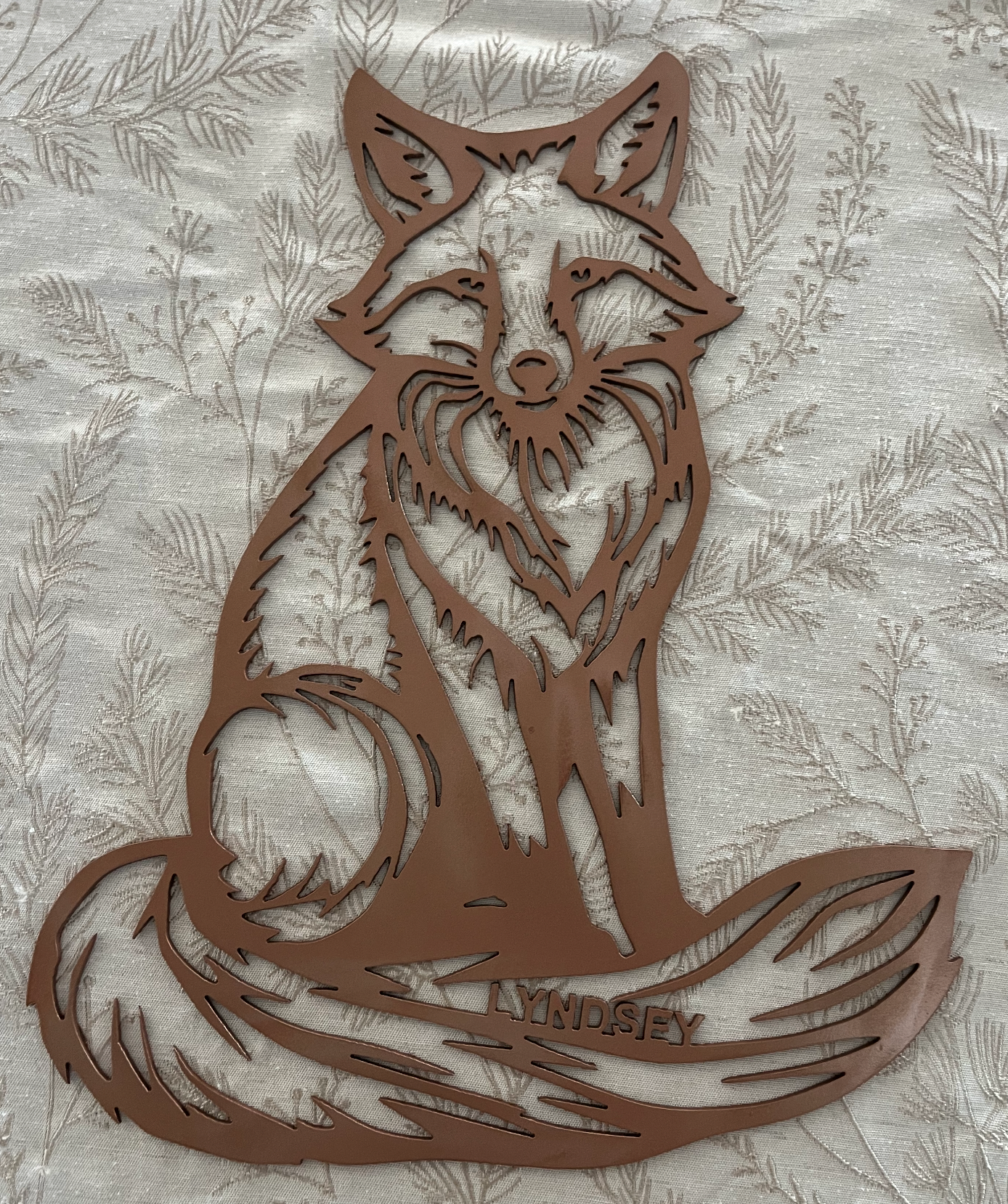 Copper-tone fox metal cutout wall art